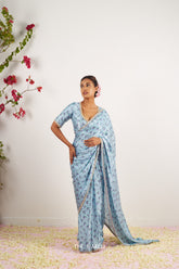 Roma Blue Satin Silk Saree